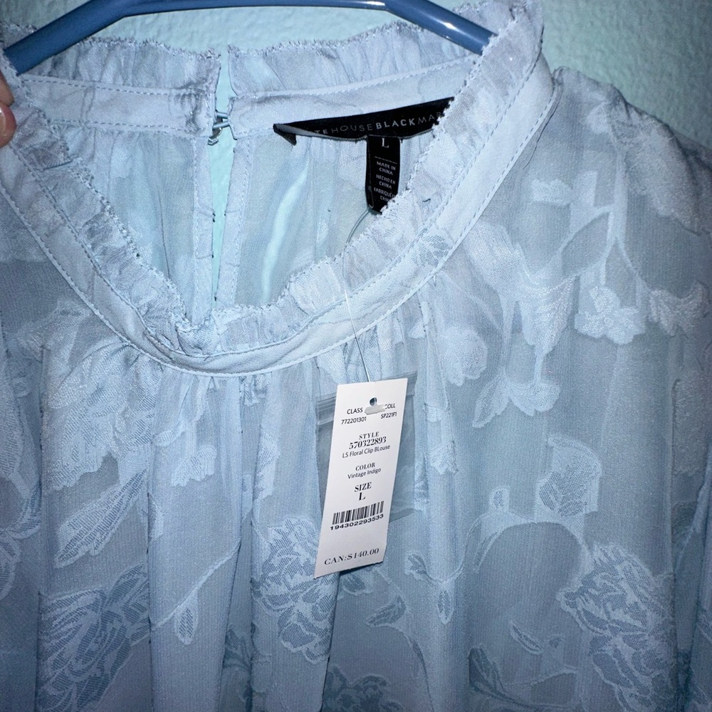 White House Black Market Size:.Large-Elegant Blue floral Blouse - Picture 4 of 4